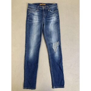 Joe's Jeans Womens 25 Blue Distressed Skinny Mid Rise Denim Stretch Ripped Pants